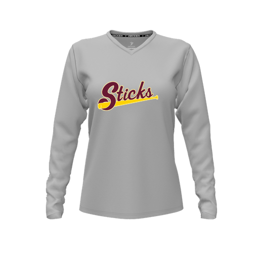 [FTLVCFGY-FYXS-LOGO3] Decker Comfort T-Shirt (Female Youth XS, Gray, V Neck, Logo 3, Long Sleeve)