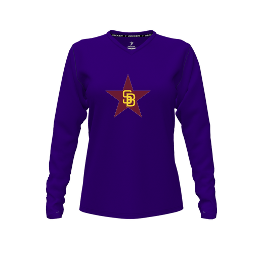 [FTLVCFPP-FYXS-LOGO1] Decker Comfort T-Shirt (Female Youth XS, Purple, V Neck, Logo 1, Long Sleeve)