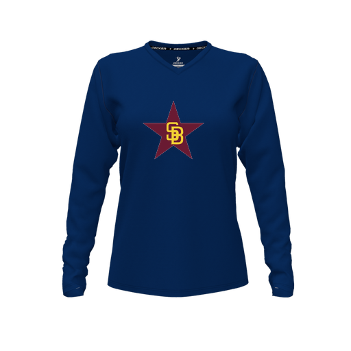 [FTLVPTNV-FYXS-LOGO1] Decker Performance T-Shirt (Female Youth XS, Navy, V Neck, Logo 1, Long Sleeve)