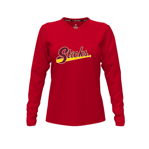 [FTLVPTRD-FYXS-LOGO3] Decker Performance T-Shirt (Female Youth XS, Red, V Neck, Logo 3, Long Sleeve)